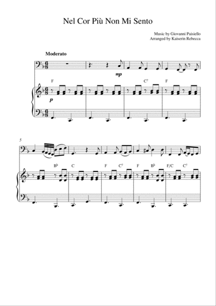 Nel Cor Più Non Mi Sento (for cello solo and piano accompaniment) Piano scores gallery preview page 1