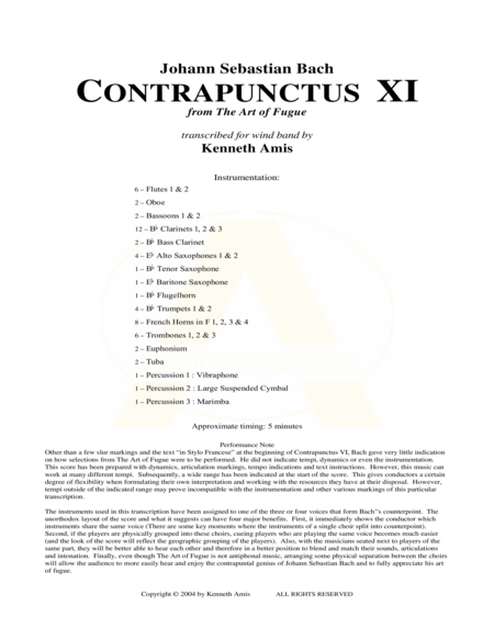 Contrapunctus 11 - STUDY SCORE ONLY