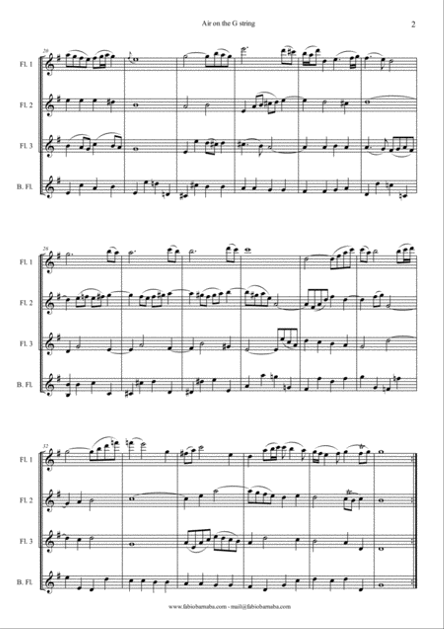 Air on the G string - for Flute Quartet or Flute Choir Flute Choir scores gallery preview page 3
