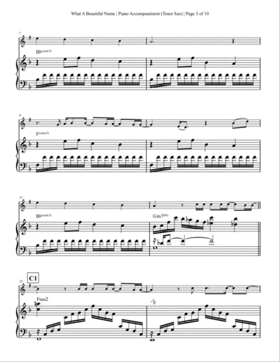 What A Beautiful Name Tenor Saxophone scores gallery preview page 3