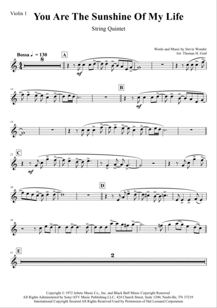 You Are The Sunshine Of My Life String Quintet scores gallery preview page 5