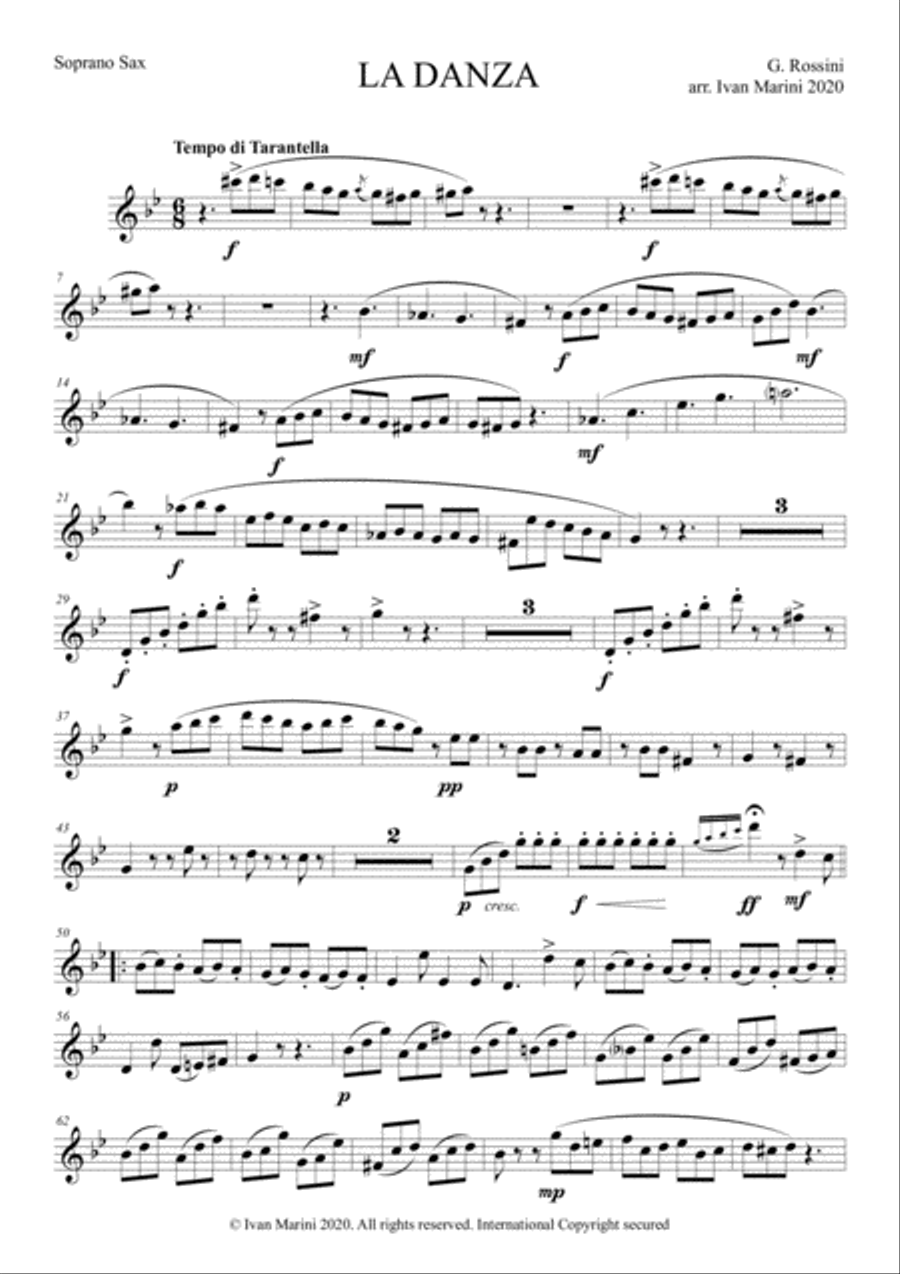 LA DANZA - by Rossini - for Saxophone Quartet Saxophone Quartet scores gallery preview page 5