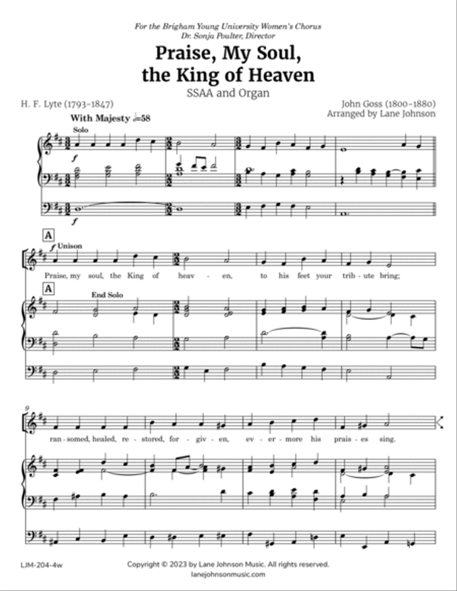 Praise, My Soul, the King of Heaven SSAA scores gallery preview page 2