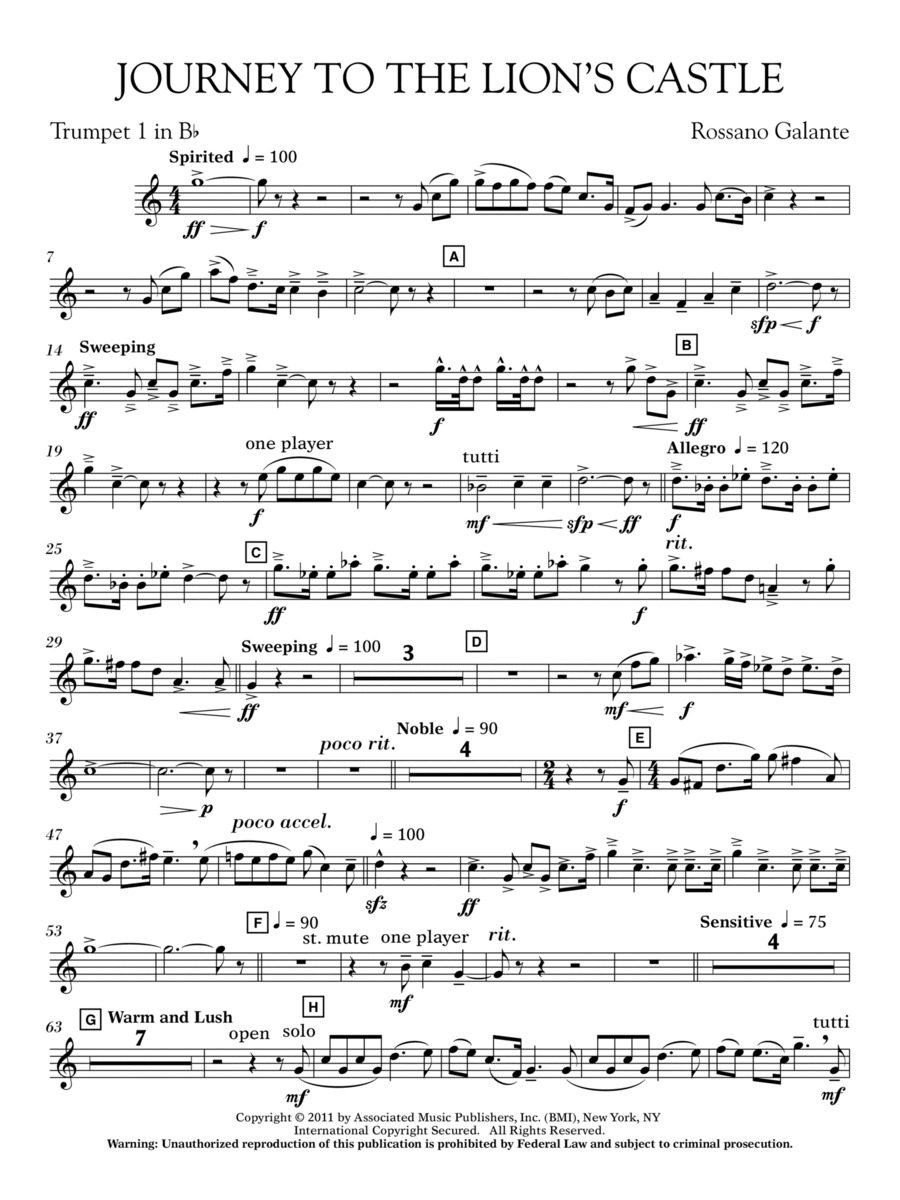 Journey to the Lion's Castle - Bb Trumpet 1 Concert Band scores gallery preview page 1