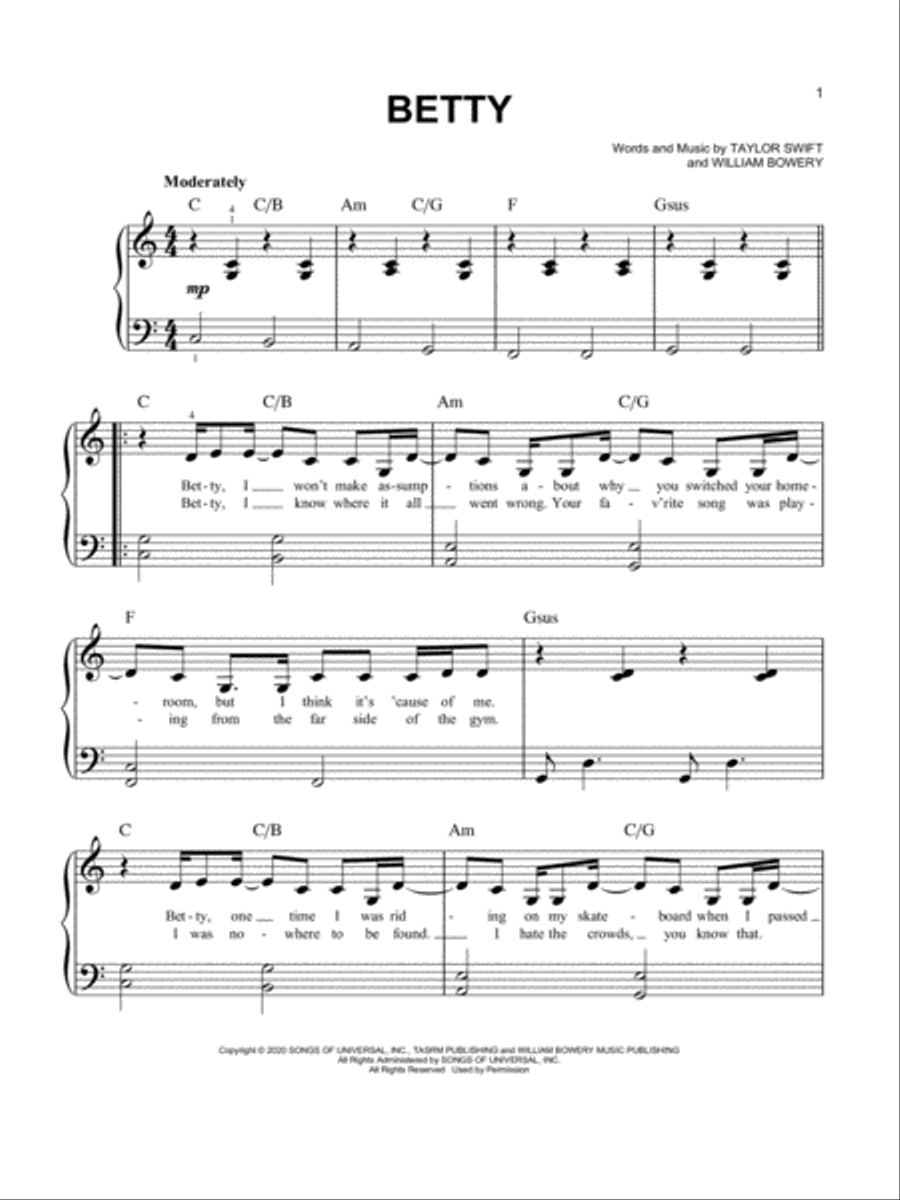 betty Easy Piano scores gallery preview page 1