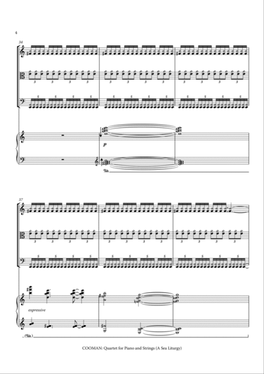 Carson Cooman : Quartet for Piano and Strings (A Sea Liturgy) (2009) for violin, viola, cello and pi Piano Quartet scores gallery preview page 6