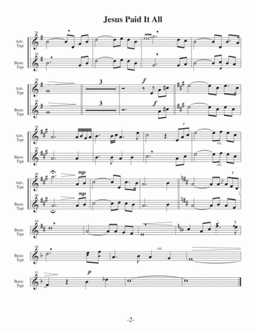 Jesus Paid It All (Arrangements Level 1-3 for TRUMPET + Written Acc) Hymn image number null