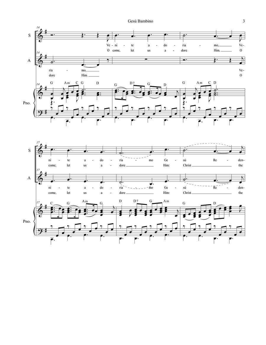 Gesu Bambino (Duet for Soprano and Alto solo) Alto Voice scores gallery preview page 3