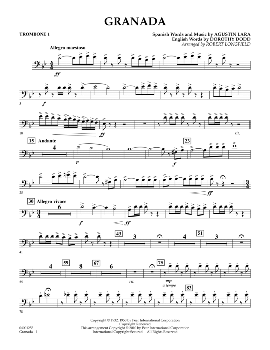 Granada - Trombone 1 Granada - Trombone 1 Concert Band scores gallery preview page 1