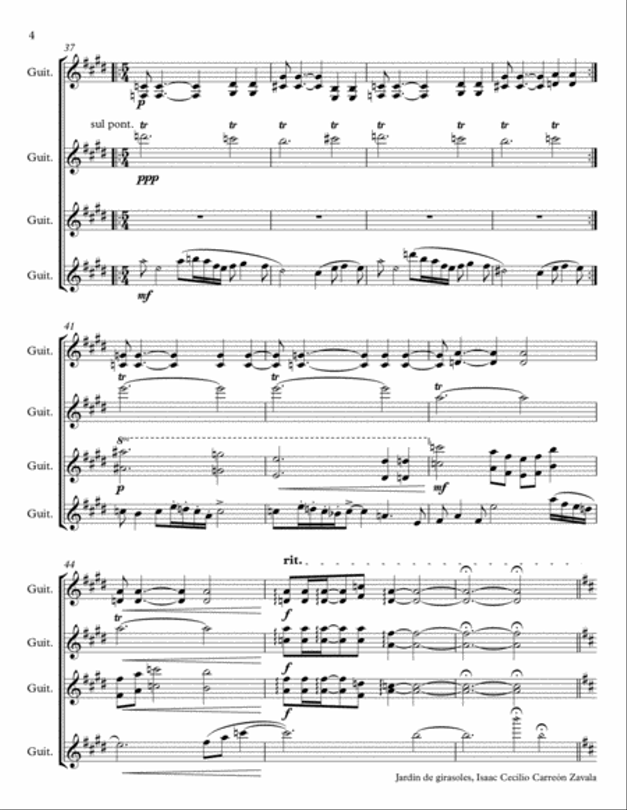 Jardín de girasoles (Sunflower´s Garden) Guitar Ensemble scores gallery preview page 4