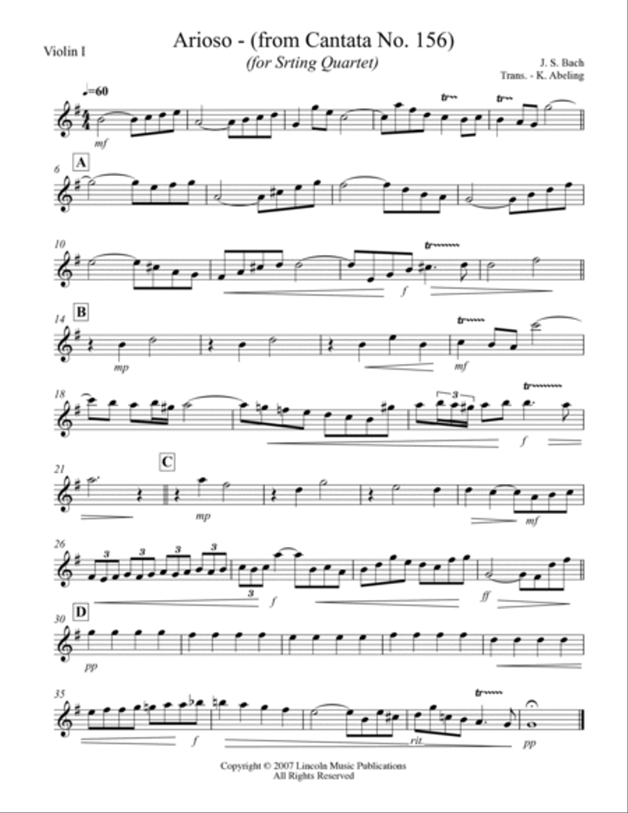 Arioso - from Cantata No. 156 (for String Quartet) String Quartet scores gallery preview page 4