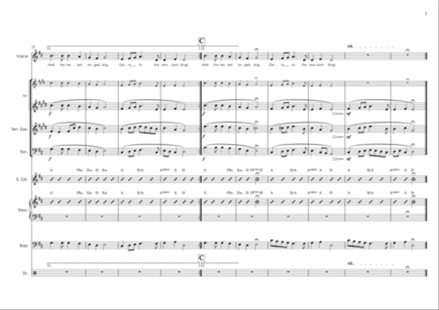 Hark The Herald Angels Sing (3 horns, rhythm section, optional vocal) Jazz Ensemble scores gallery preview page 3