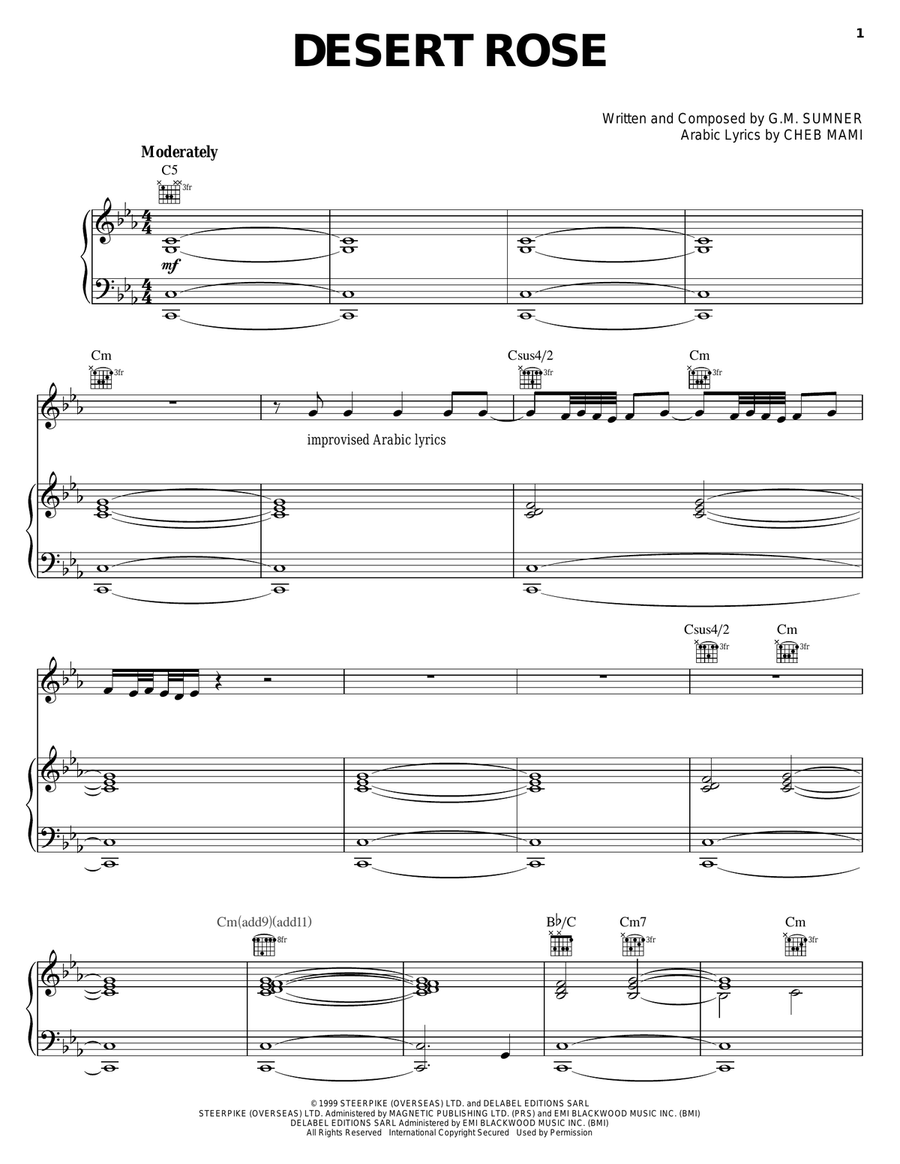 Desert Rose Piano, Vocal, Guitar scores gallery preview page 1