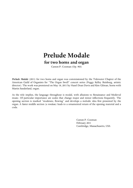 Carrson Cooman - Prelude Modale (2011) for two horns and organ