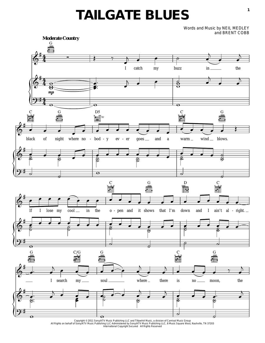 Tailgate Blues Piano, Vocal, Guitar scores gallery preview page 1