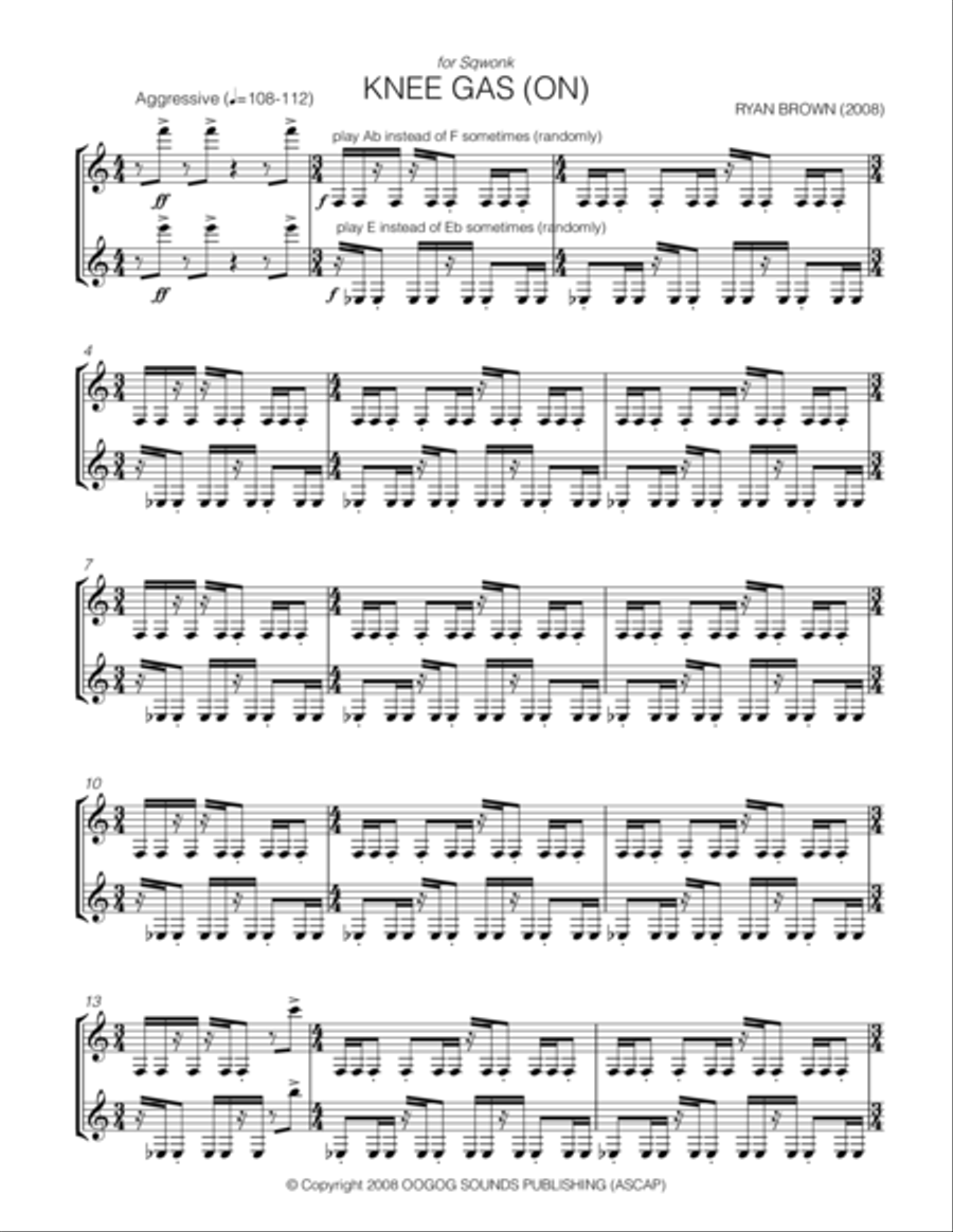KNEE GAS (ON) for two bass clarinets Woodwind Ensemble scores gallery preview page 1