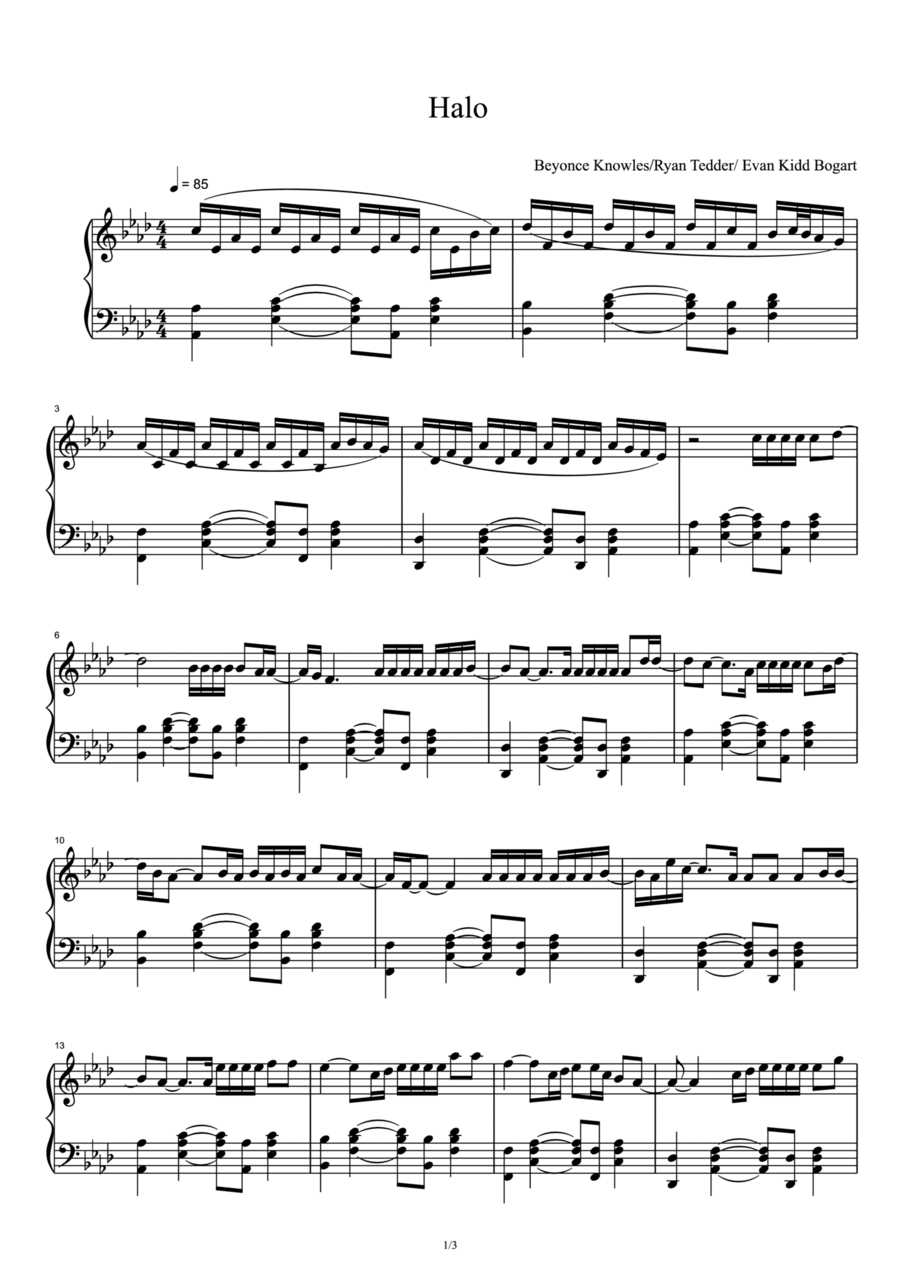 Halo Halo Piano Solo scores gallery preview page 1