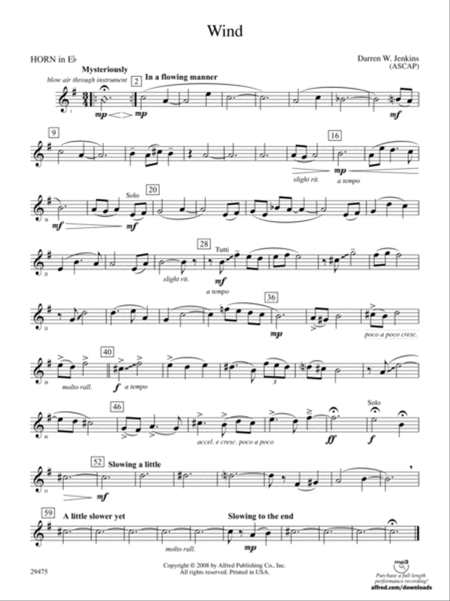 Wind: (World Part) 1st Horn in E-flat Concert Band scores gallery preview page 1