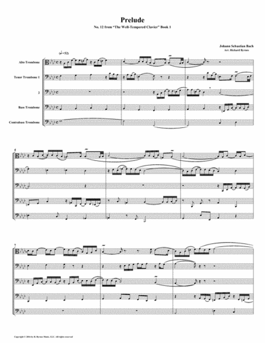 Prelude 12 from Well-Tempered Clavier, Book 1 (Trombone Quintet) image number null