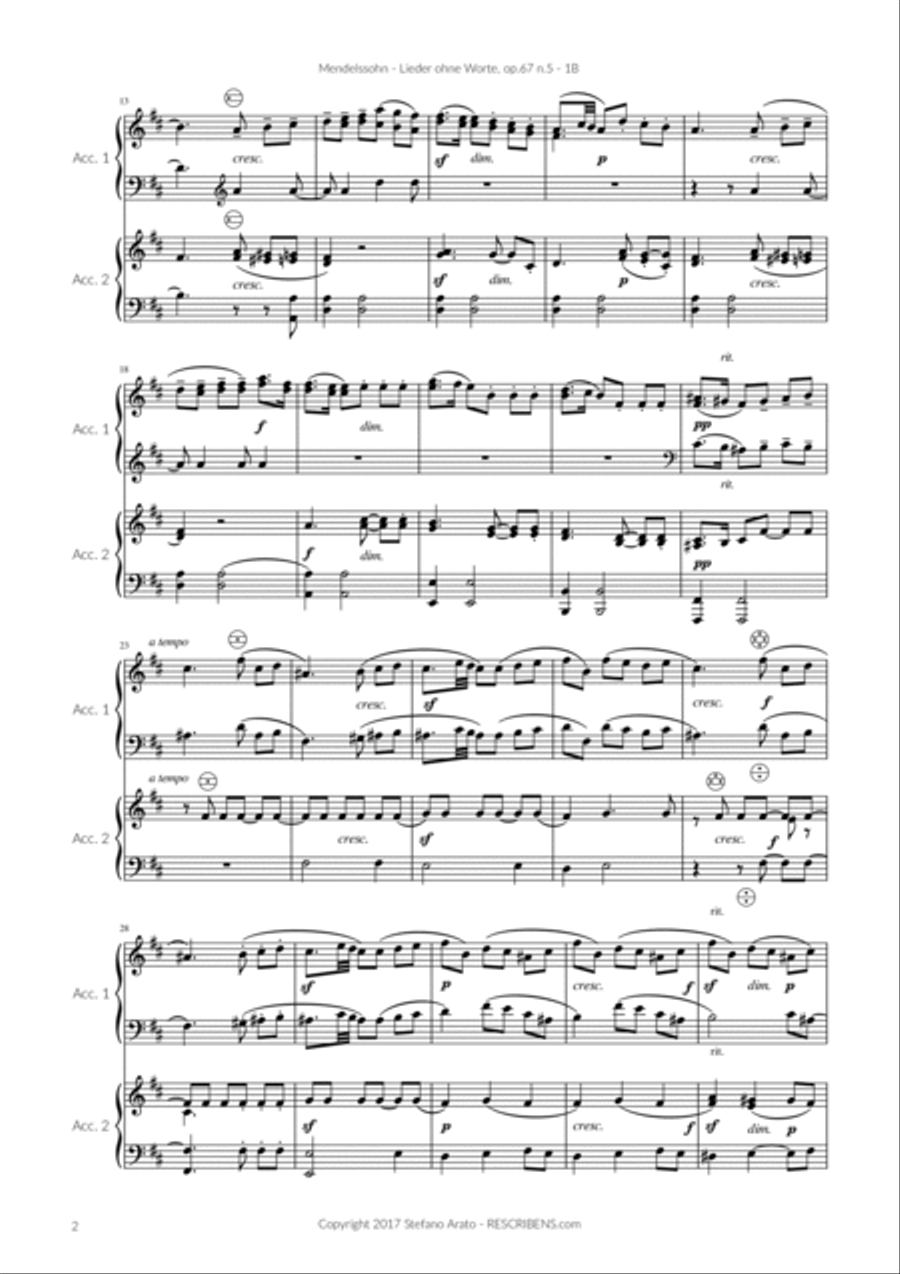 Lieder ohne Worte op.67 n.5 (1B) Accordion scores gallery preview page 4