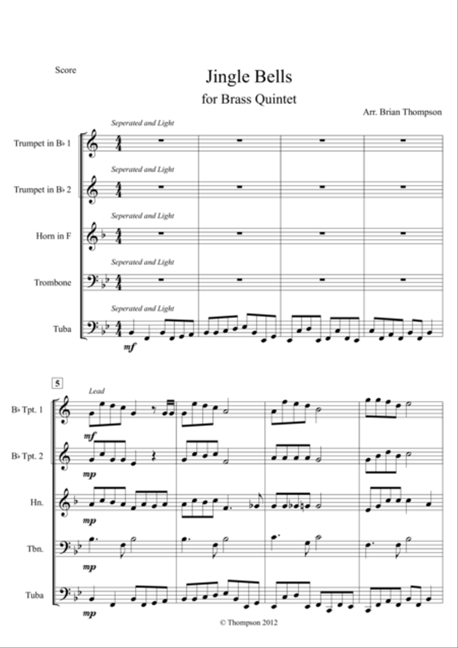 Jingle Bells For Brass Quintet Brass Quintet scores gallery preview page 1