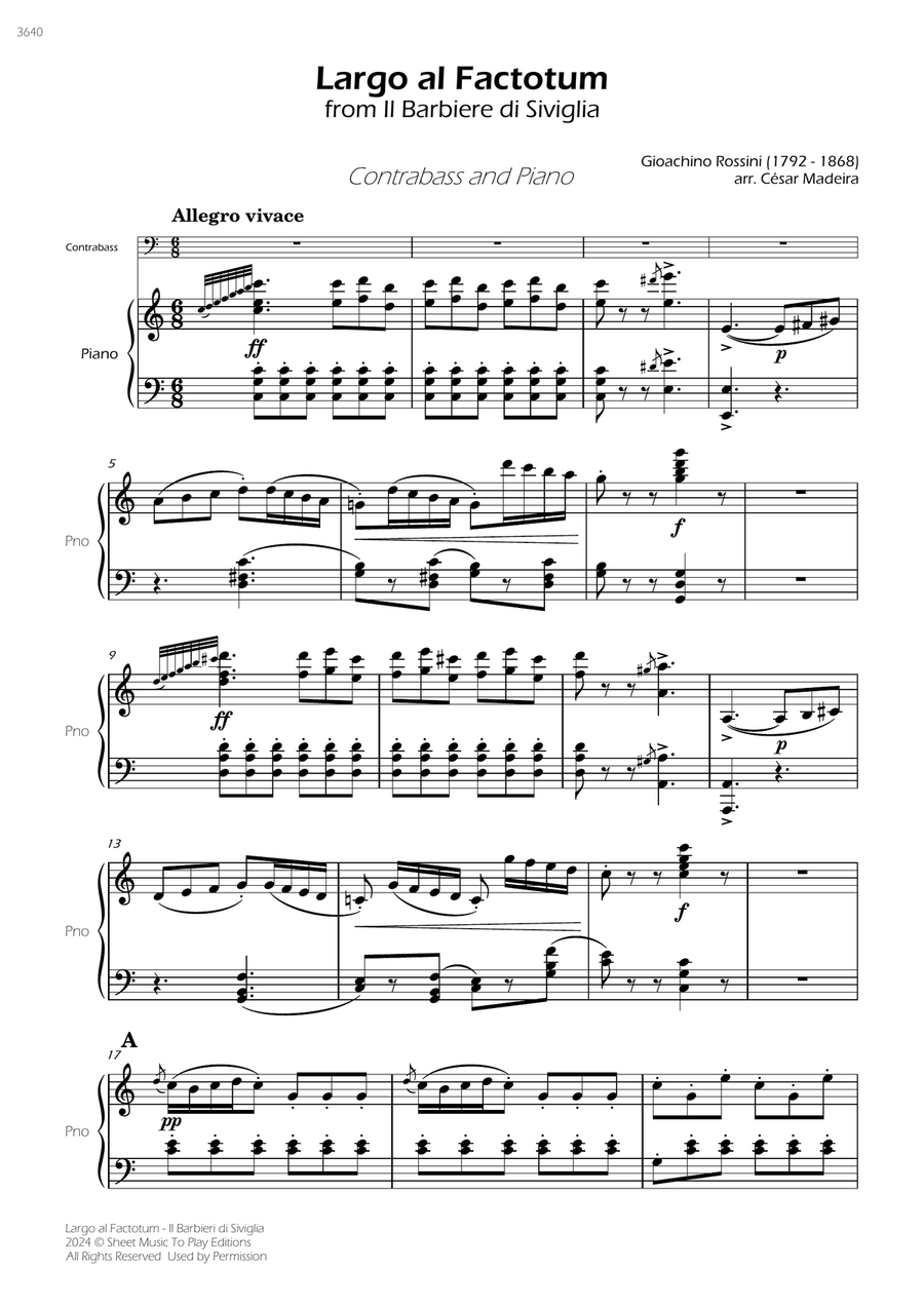Largo al Factotum - Contrabass and Piano (Full Score and Parts) Double Bass scores gallery preview page 3