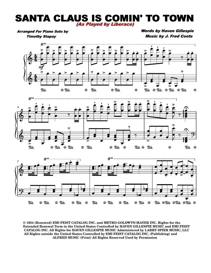 Santa Claus Is Comin' To Town Piano Solo scores gallery preview page 1