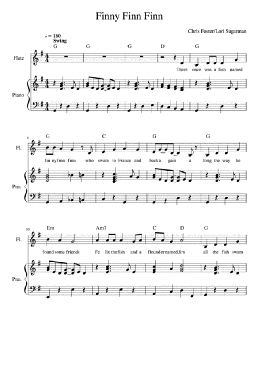 Finny Finn Finn - Piano/Vocal/Guitar Piano, Vocal, Guitar scores gallery preview page 1