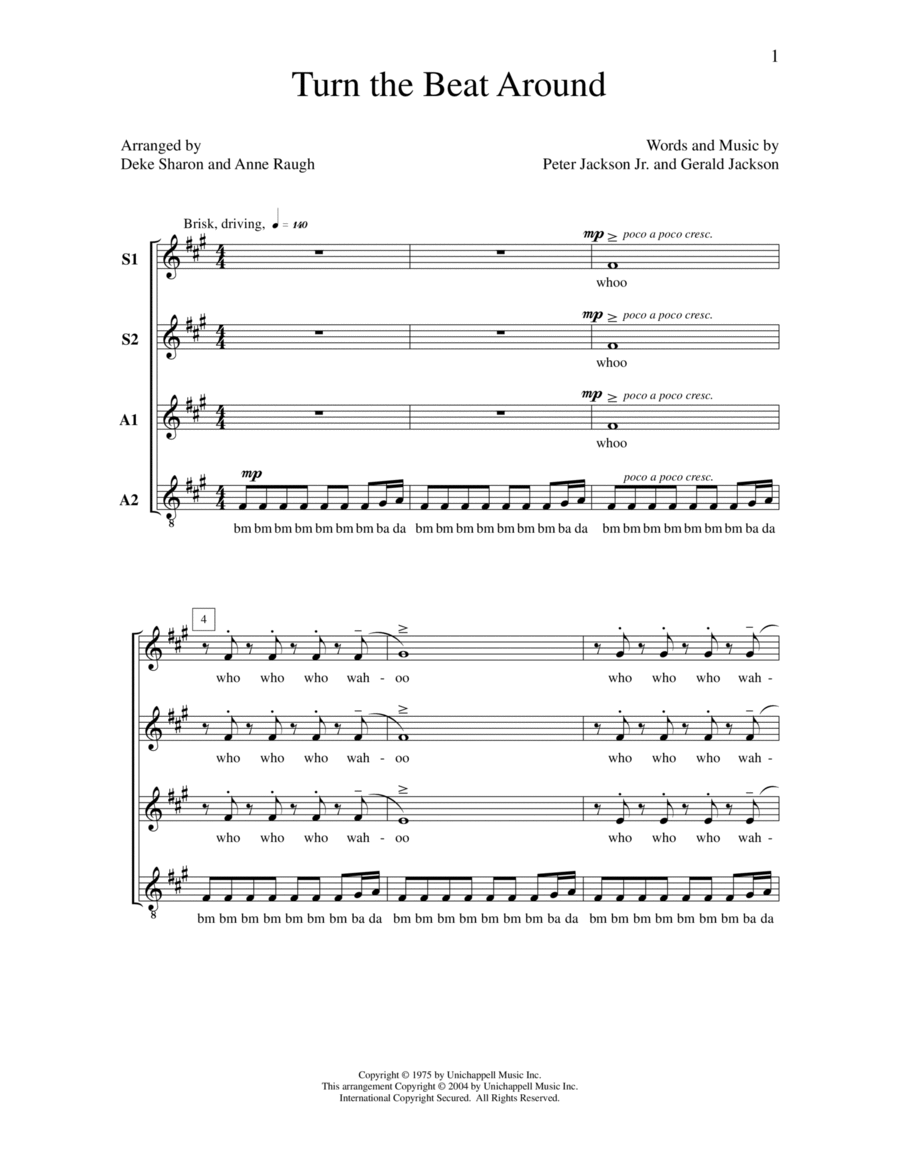 Turn The Beat Around (arr. Deke Sharon) SSAA scores gallery preview page 1