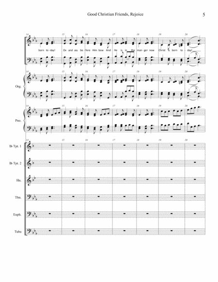 Good Christian Friends, Rejoice for SATB, piano, organ and Brass Quintet: Conductor's Score and brass parts image number null