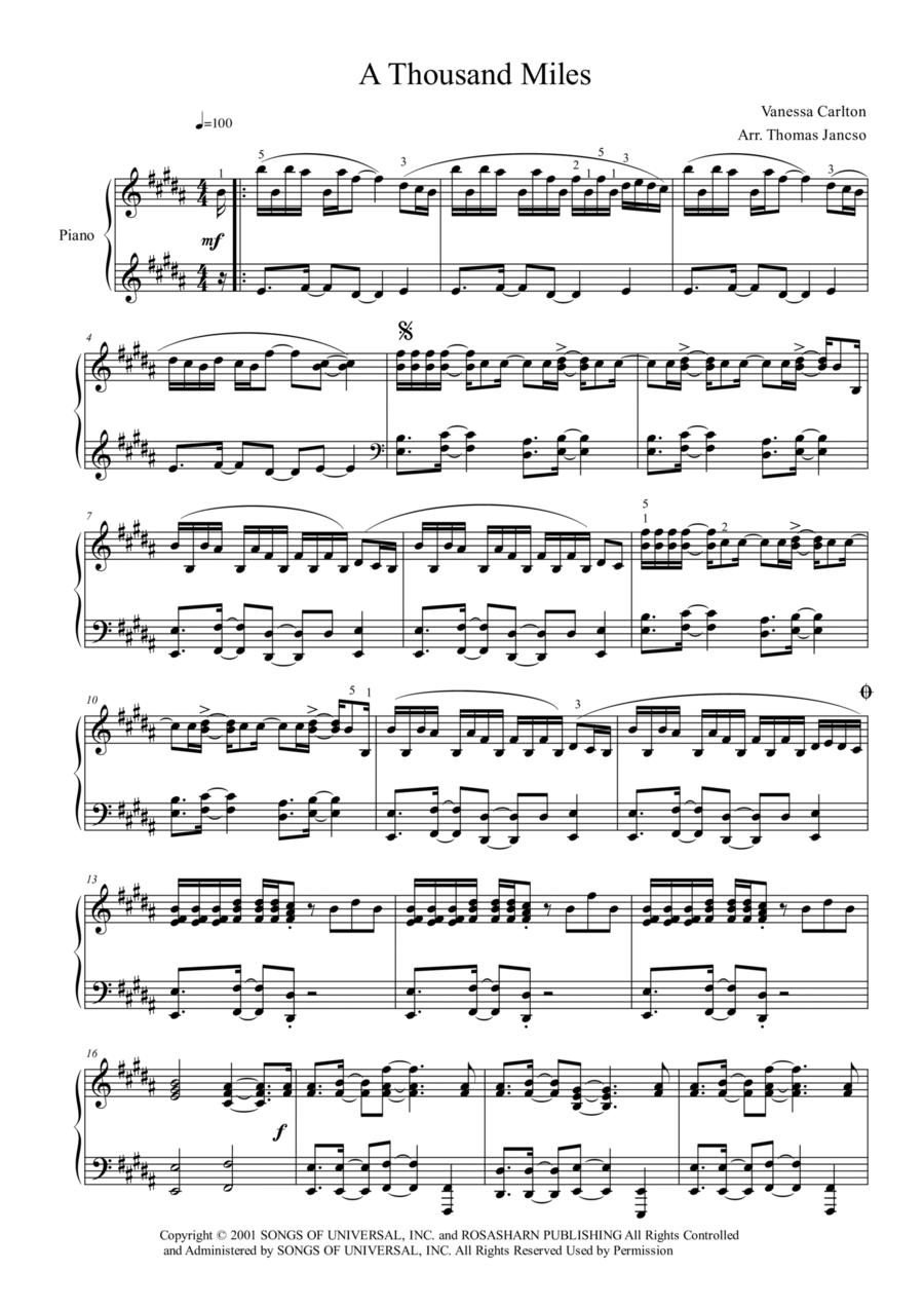 A Thousand Miles Piano Solo scores gallery preview page 1