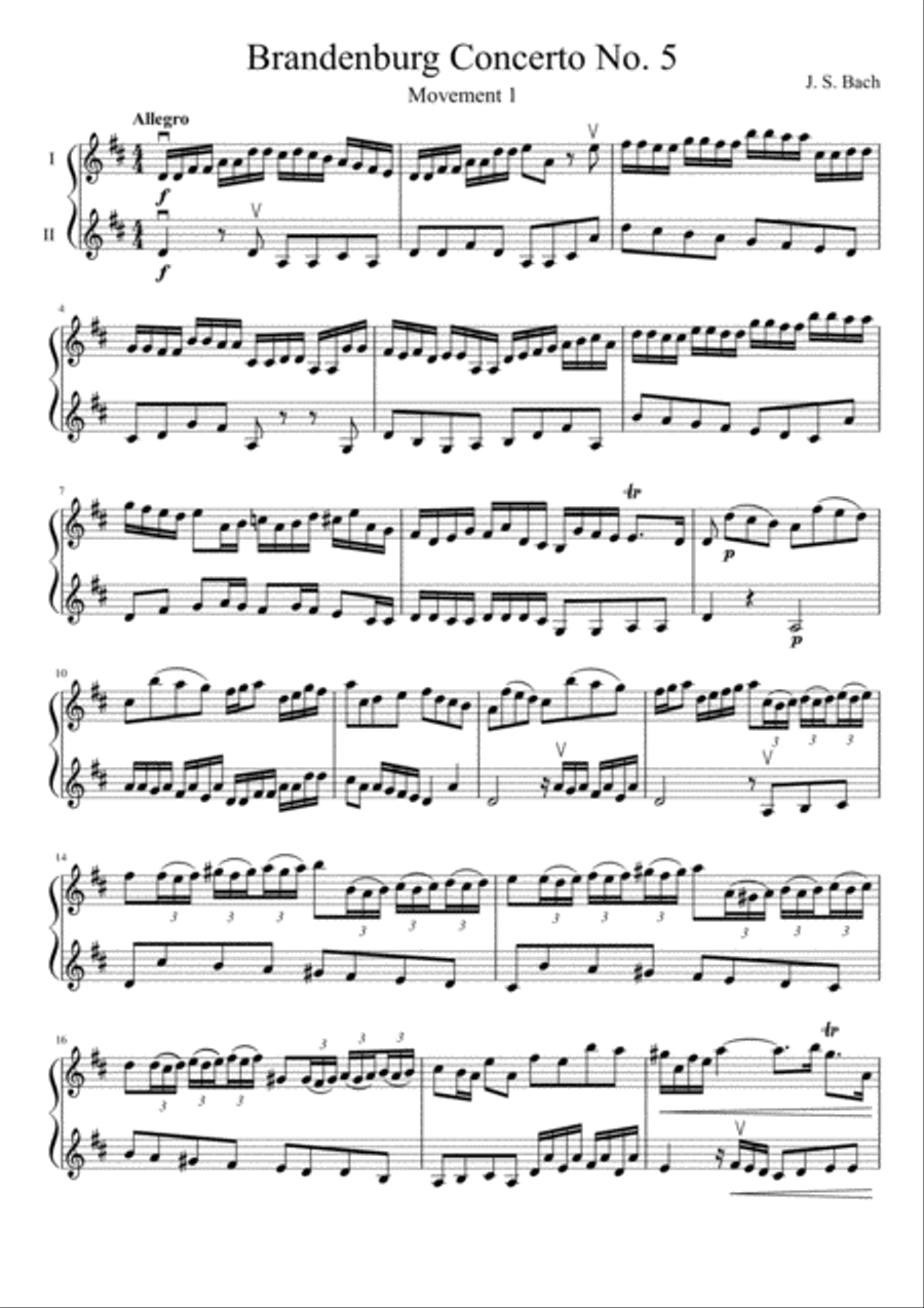 Brandenburg Concerto No. 5, Mov. 1 String Duet scores gallery preview page 2