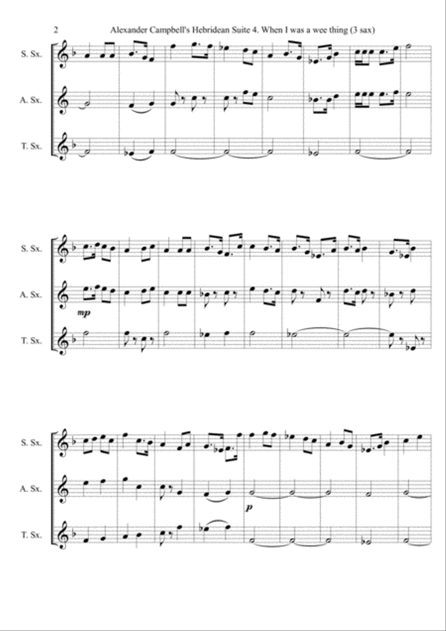 Alexander Campbell's Hebridean Suite for Saxophone Trio, 4th Movement, When I was a wee thing Woodwind Trio scores gallery preview page 2