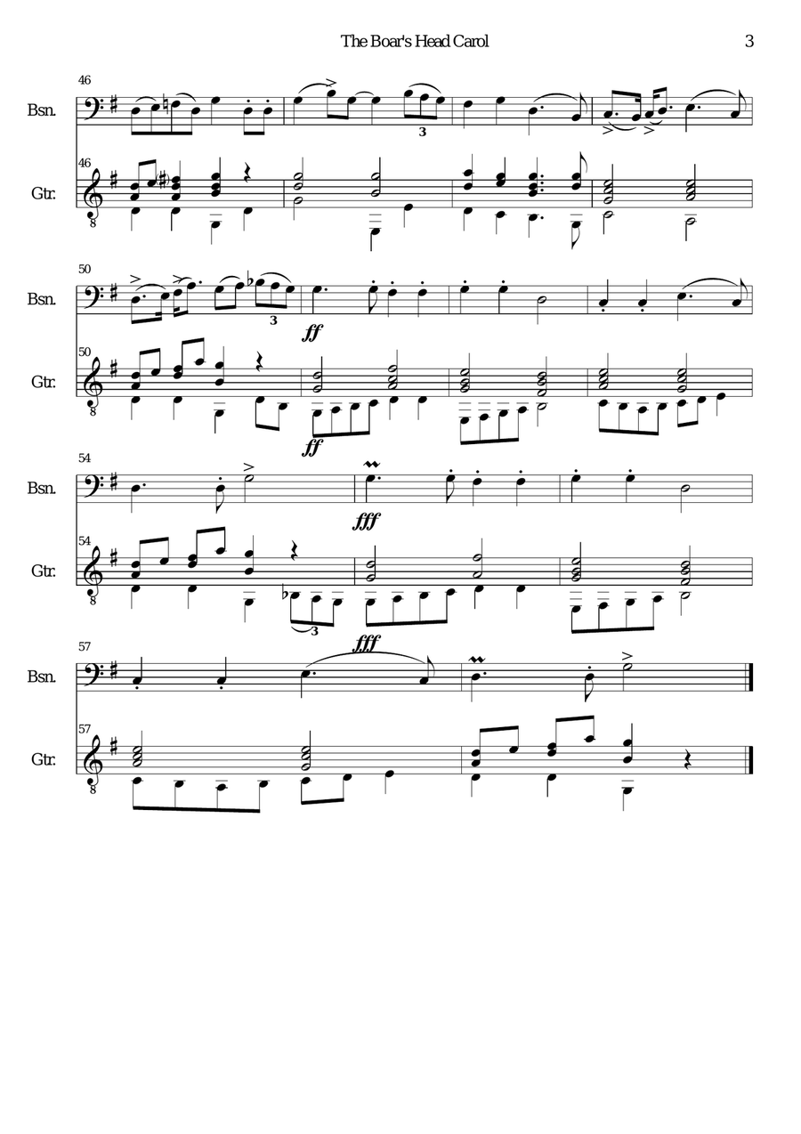 The Boar's Head Carol for bassoon and guitar Bassoon scores gallery preview page 3
