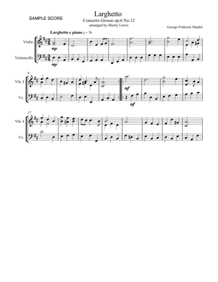 LARGHETTO,Op.6, No.12, String Duo, Intermediate Level for violin and cello