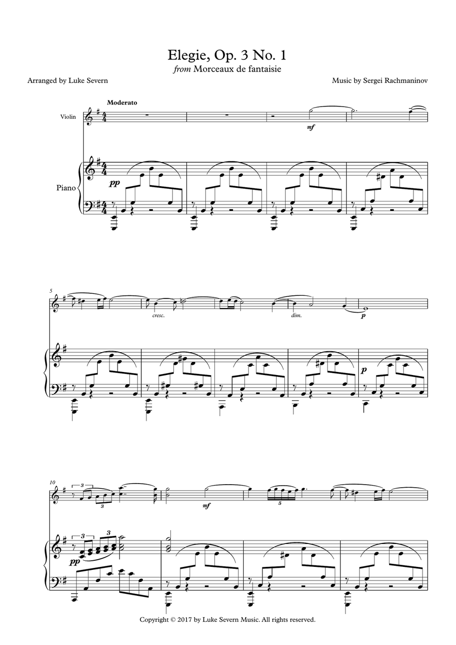 Elegie, Op. 3 Violin Solo scores gallery preview page 1