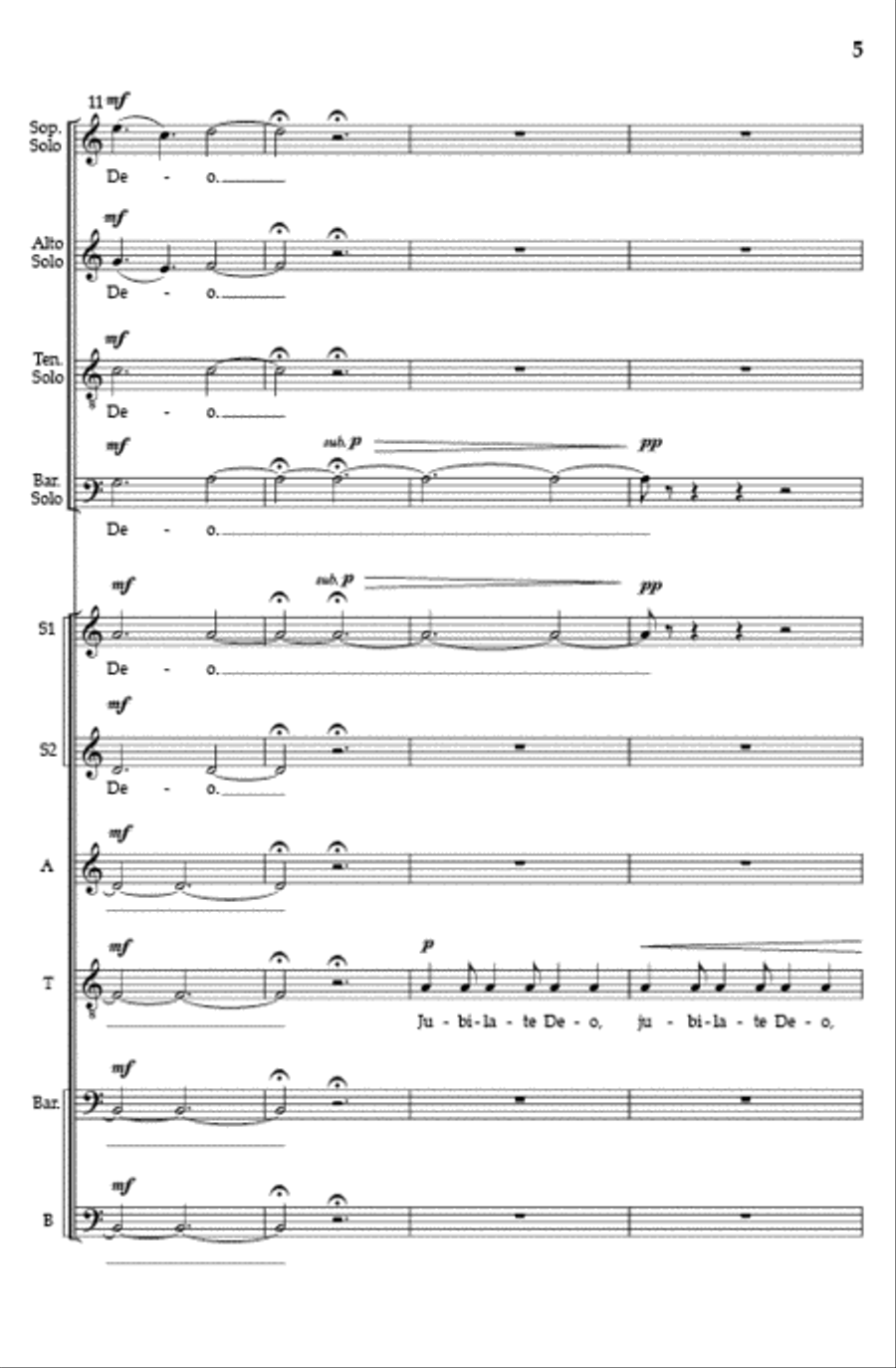 Jubilate Deo (SSATBB with SATB solos) 4-Part scores gallery preview page 4