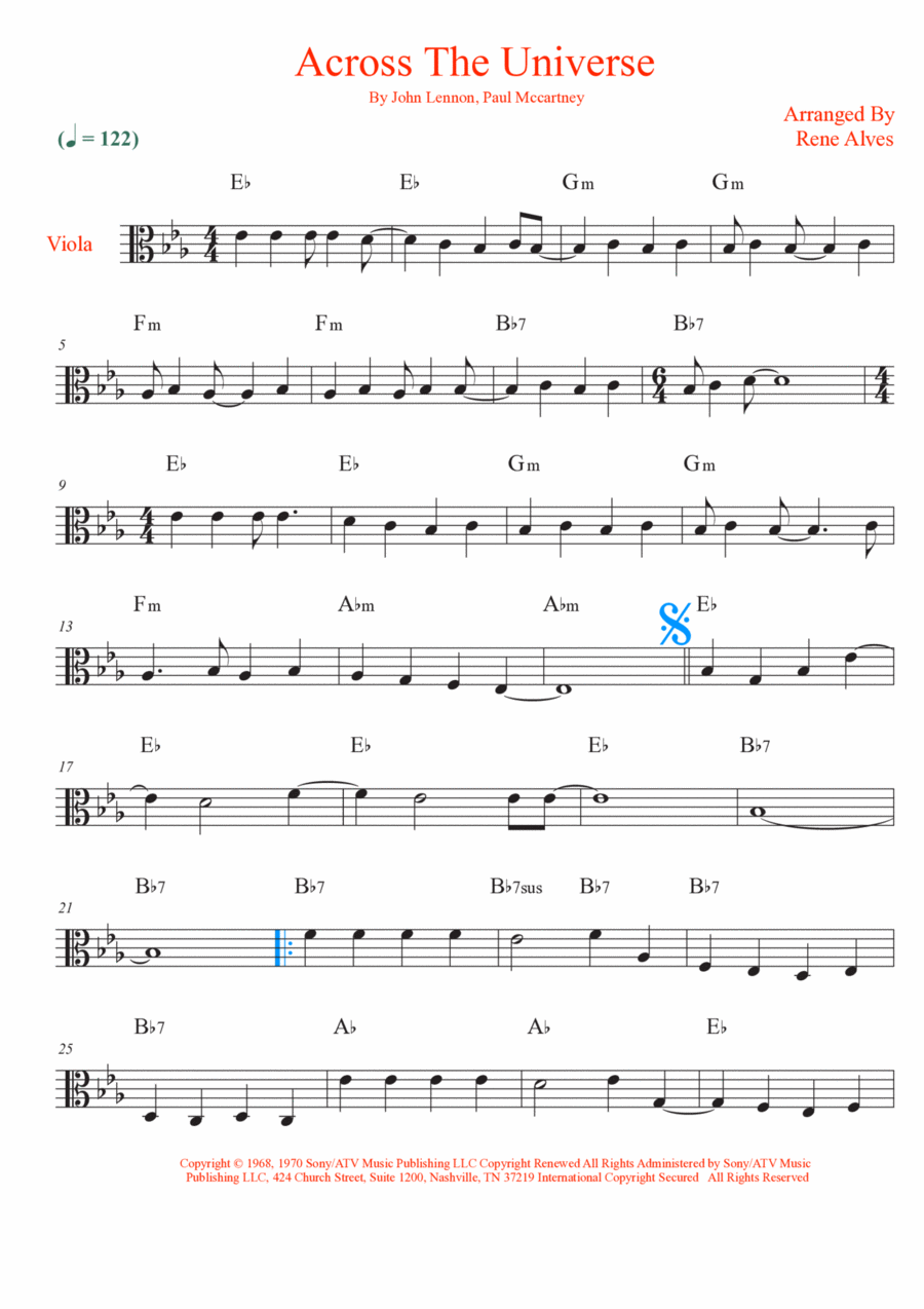 Across The Universe Viola Solo scores gallery preview page 1