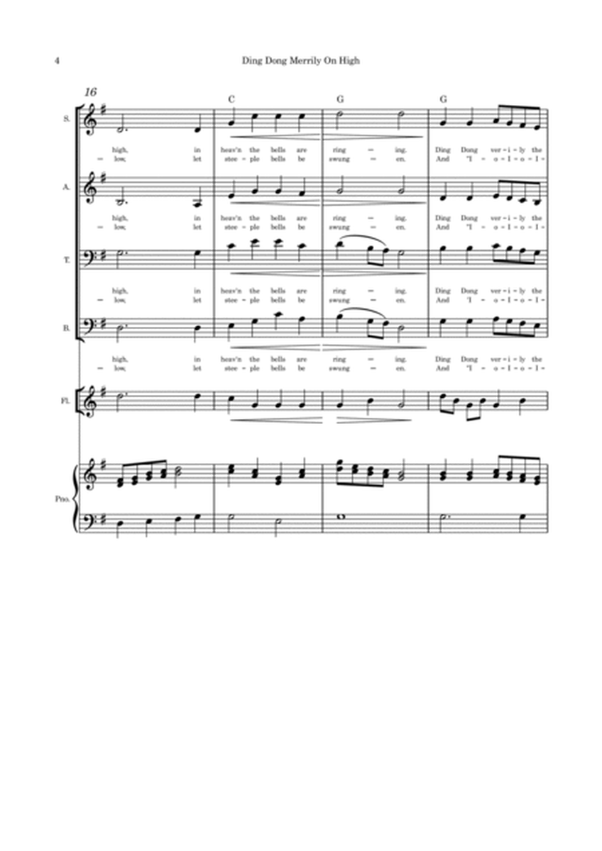 Ding Dong Merrily on High - SATB flute or violin or cello and piano with parts included image number null