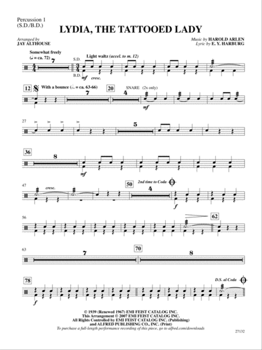 Lydia, the Tattooed Lady: 1st Percussion Percussion scores gallery preview page 1