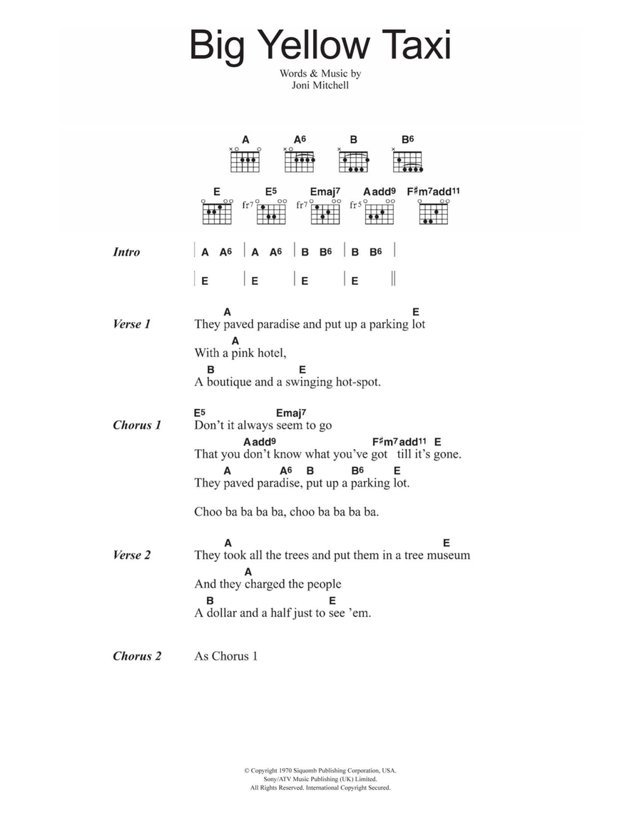 Big Yellow Taxi Big Yellow Taxi Acoustic Guitar scores gallery preview page 1