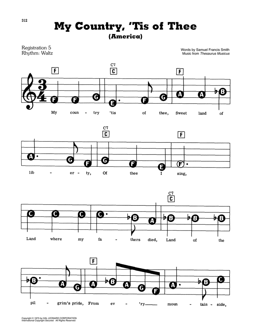 My Country, 'Tis Of Thee (America) Electronic Keyboard scores gallery preview page 1