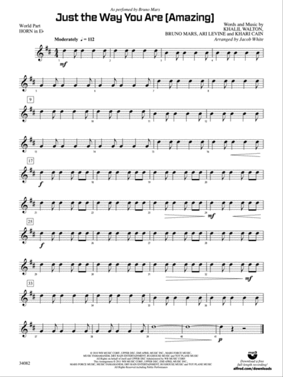 Just the Way You Are (Amazing): (World Part) 1st Horn in E-flat Concert Band scores gallery preview page 1