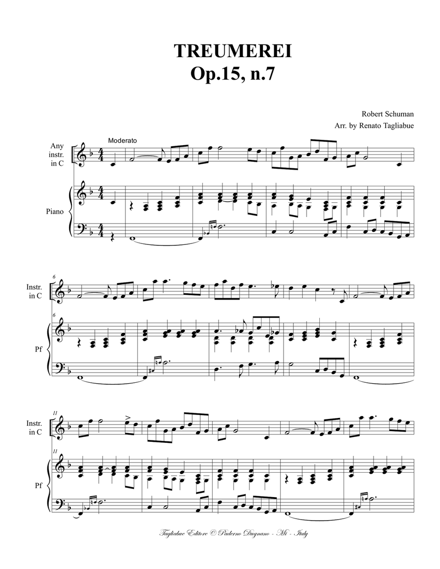 TRAUMEREI - Schumann - For Instr. in C and Piano - With Parts for Instr. in Bb and in Eb Large Ensemble scores gallery preview page 2