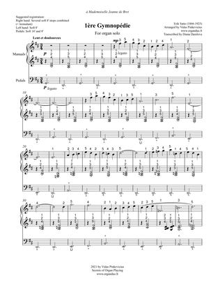 3 Gymnopèdies (arr. for Organ Solo) by Erik Satie with fingering and pedaling