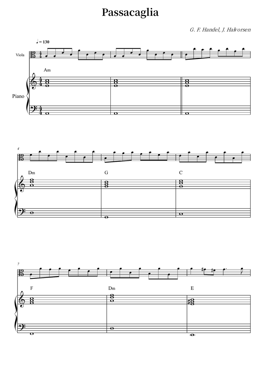 Passacaglia - Handel / Halvorsen Viola scores gallery preview page 1