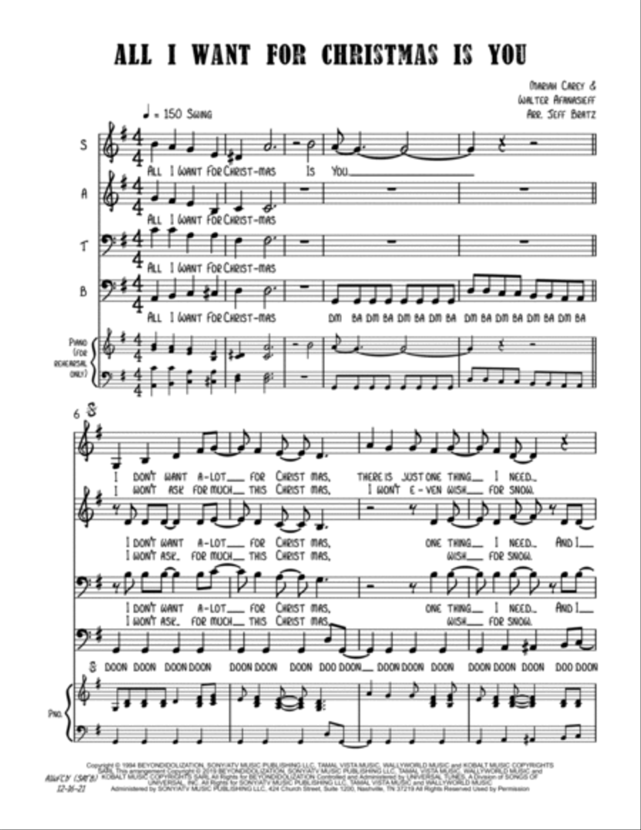 All I Want For Christmas Is You 4-Part scores gallery preview page 2
