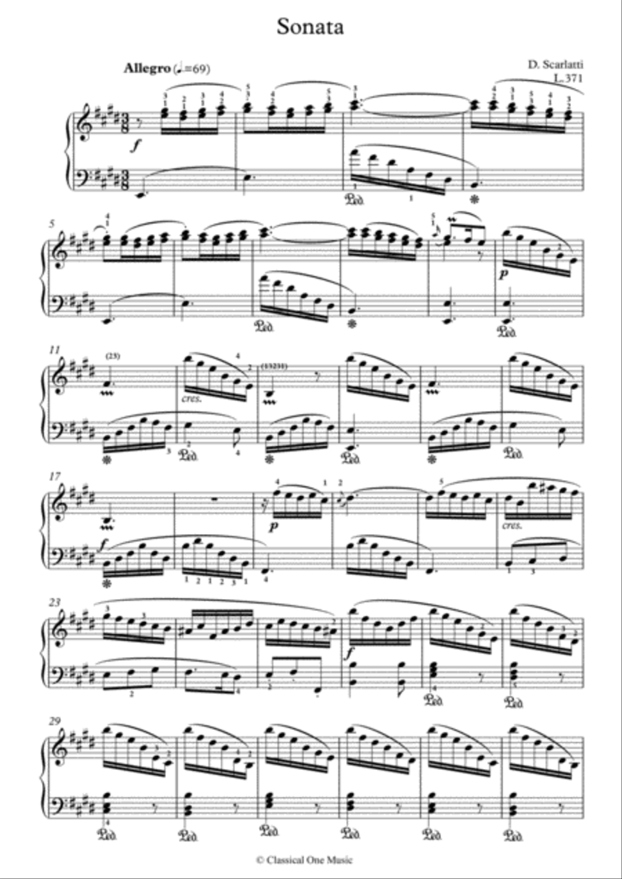 Scarlatti-Sonata in E-Major L.371 K.207(piano) Piano Solo scores gallery preview page 2