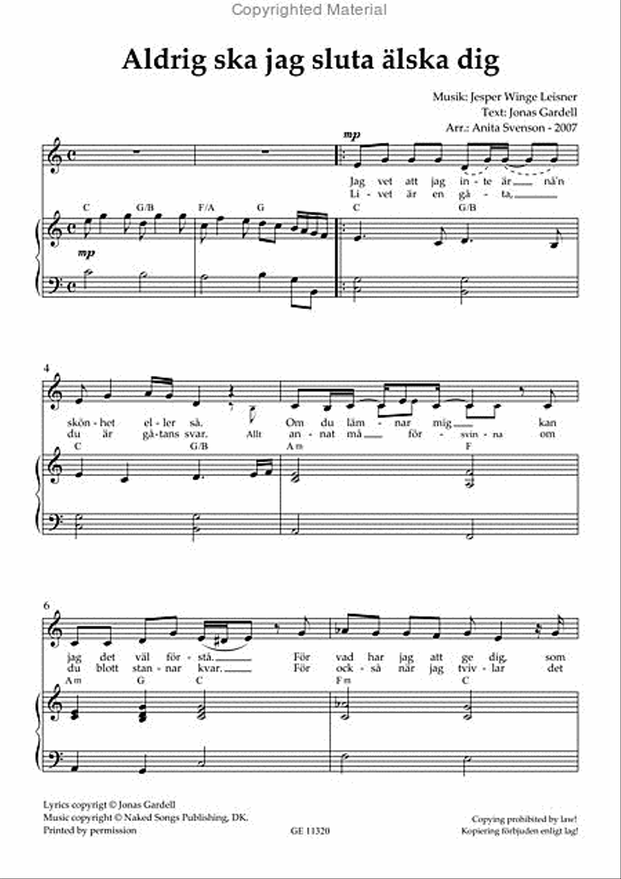 Aldrig ska jag sluta alska dig 4-Part scores gallery preview page 2
