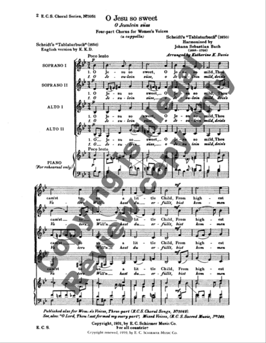 O Jesu So Sweet (O Jesulein suess) SSAA scores gallery preview page 3